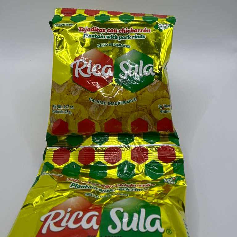 Tajaditas con chicharrón Rica Sula